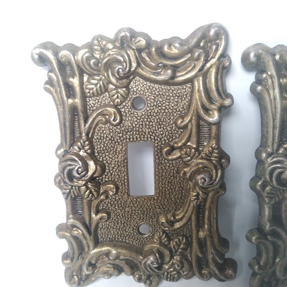 Vintage 1967 American Tack Light Switch Cover Plate Brass Tone Floral Rose #60T - Picture 2 of 5